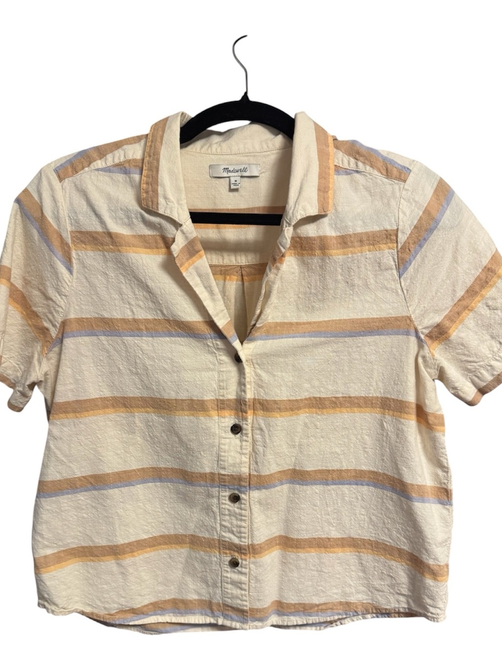 Madewell Cream Striped Short Sleeve Button-Front Shirt